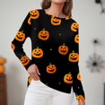 thumbnail image 5 of WTOBBY Women's Daily Casual Long Sleeve Printed Round Neck Top, Halloween Theme Split Hem Blouse for Fall Seasonal Fashion,Black L, 5 of 5