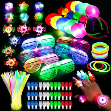 Mocoosy 103Pcs Glow in the Dark Party Supplies Light Up Party Favors LED Neon Toys Bulk for Kids With 50 Glow Sticks, 30 Finger Lights, 6 Led Glasses, 6 Jelly Rings, 6 Light Up Bracelets, 5 Headbands