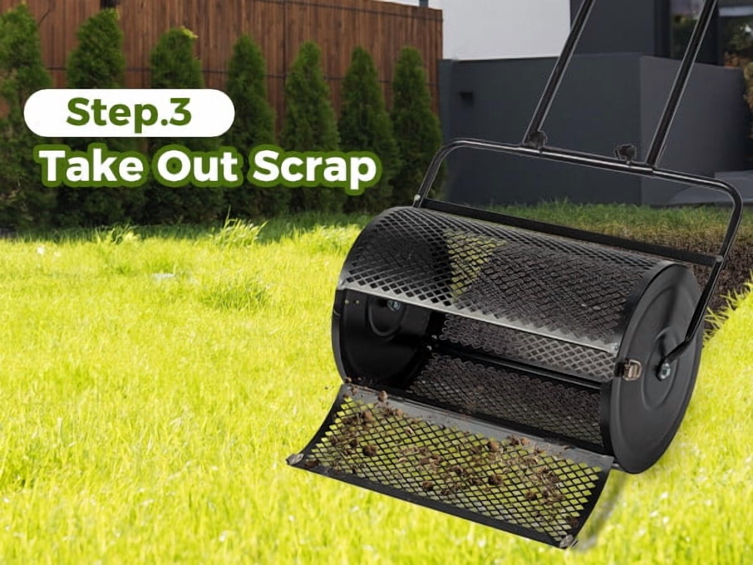 LINJH 24" Compost Spreader Peat Moss Spreader Roller Lawn Spreader Black