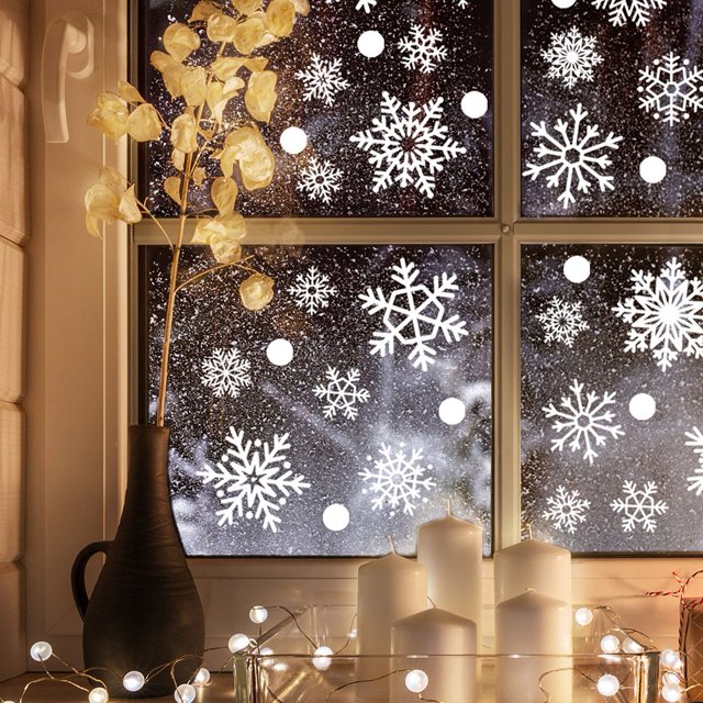Christmas Wall Stickers Xmas Decal Reusable Selfcling Snowflakes Wall Decor