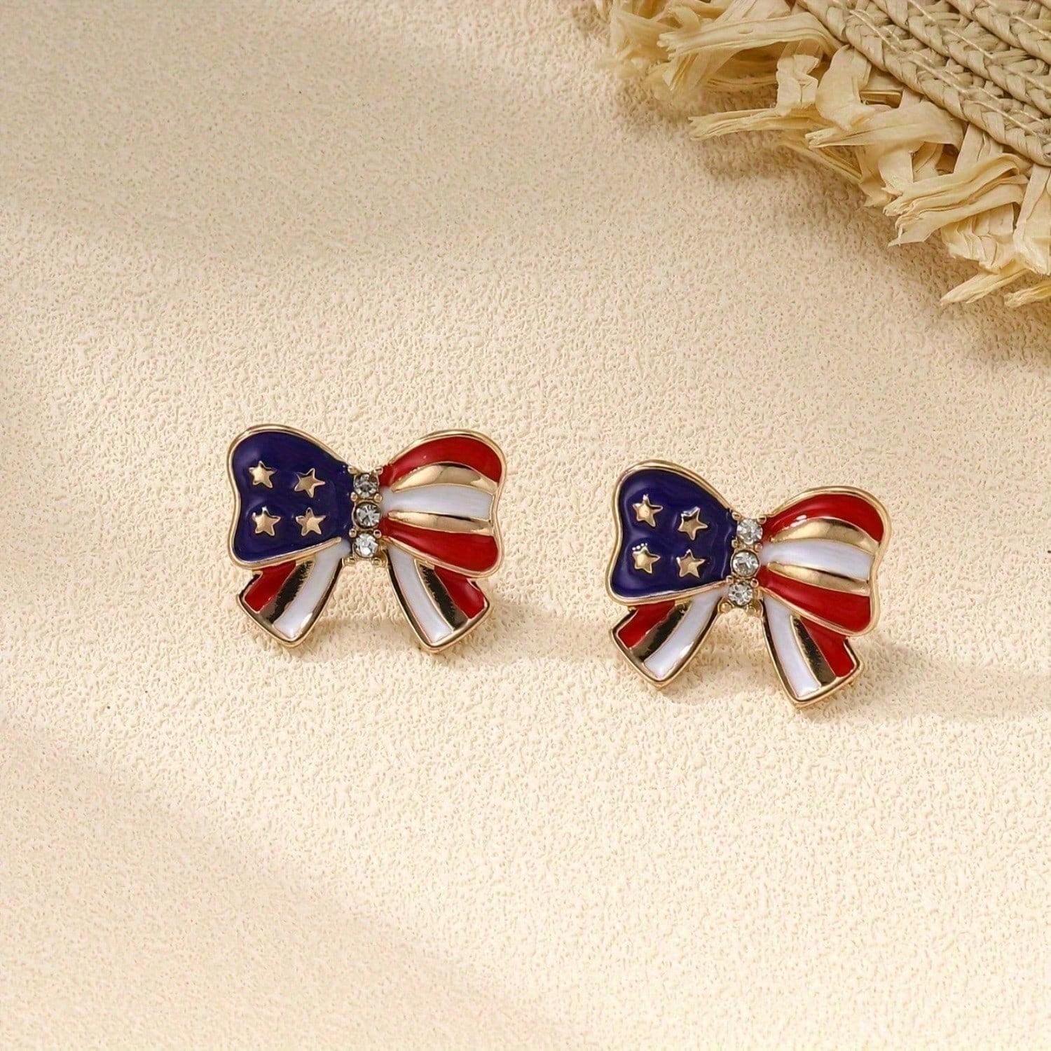1 Pair of Fashionable American Flag Bow Earrings - European American Fashion, Exquisite Popular Design, Trendy Jewelry for Women American Independence Day Holiday Accessories