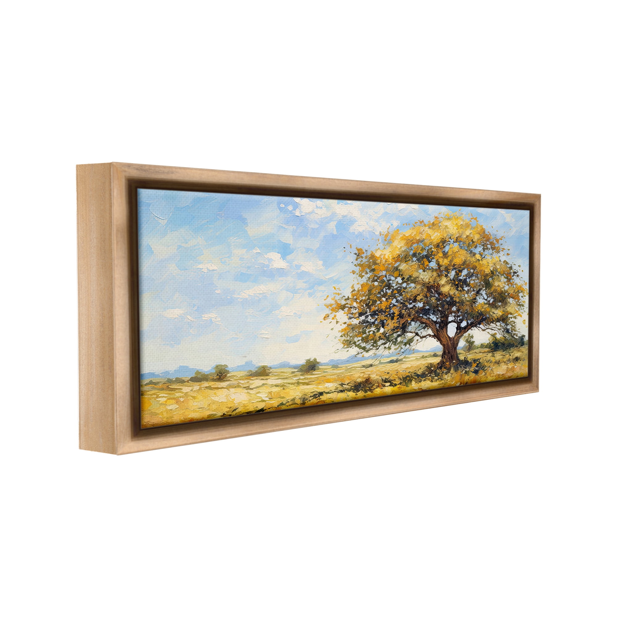 Stupell Industries Sycamore Tree in Field Landscape Painting Brown Floater Framed Canvas Art Print Wall Art, 25 x 11