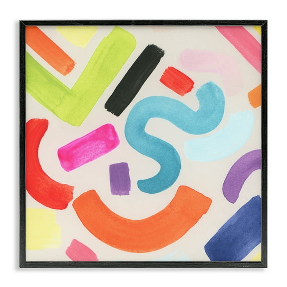Stupell Industries Retro Squiggle Shapes Abstract Painting Black Framed Art Print Wall Art, 12 x 12