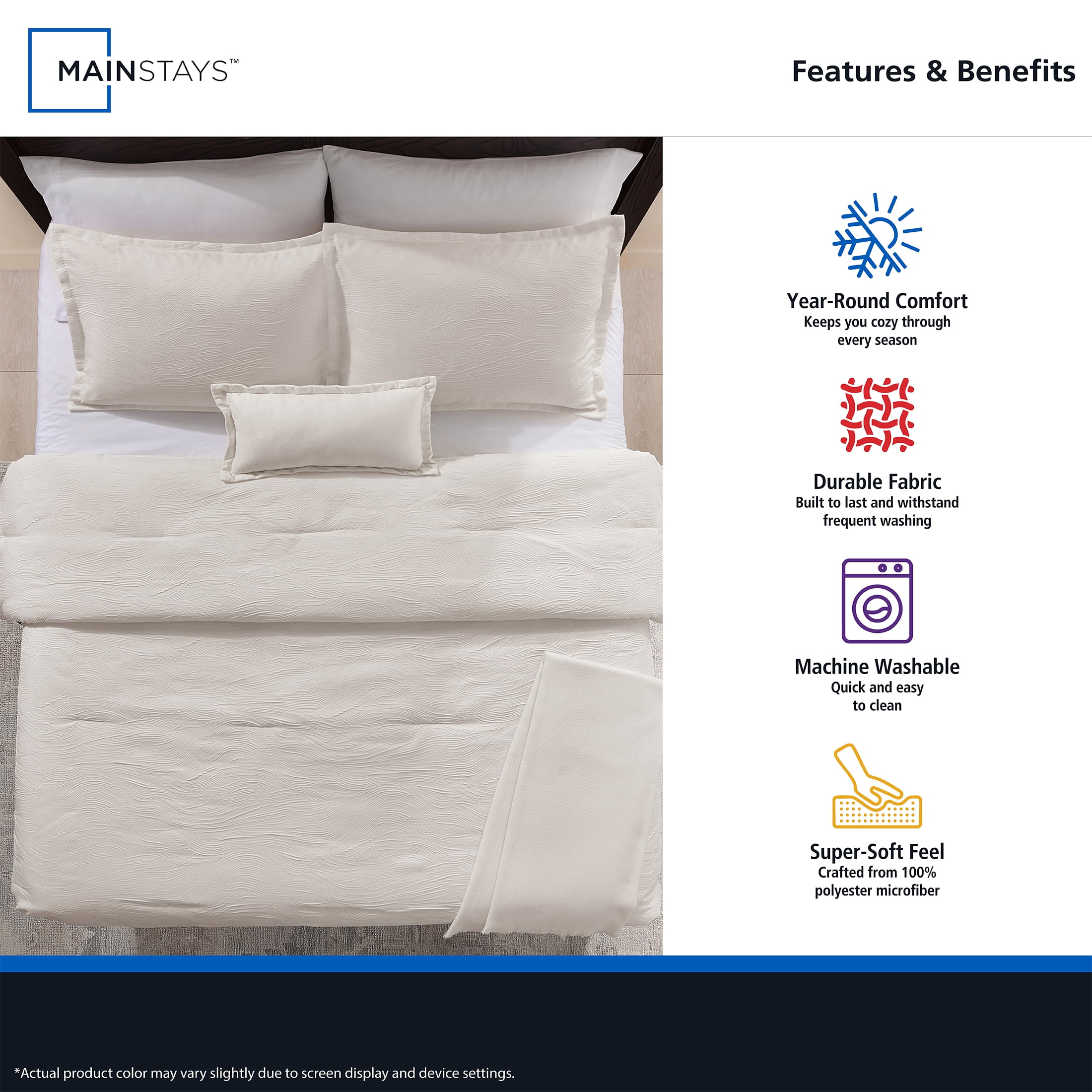 Mainstays Marble 5-Piece White Jacquard Comforter Set, King