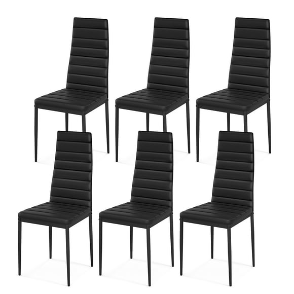 Gymax Set of 6 Dining Side Chair PVC High Back Metal Legs Kitchen Home Furniture Black