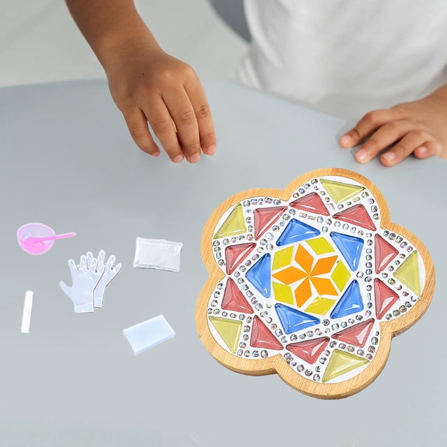 Posavasos de mosaico Macarena Bandeja de madera de azulejos de mosaico de vidrio hecho a mano para mesa de Comedor Adorno para el hogar Estilo I
