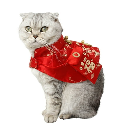 PatungKu Cat Chinese New Year Costume Pet Dog TangSuit Festive Cloak Puppy Accessories