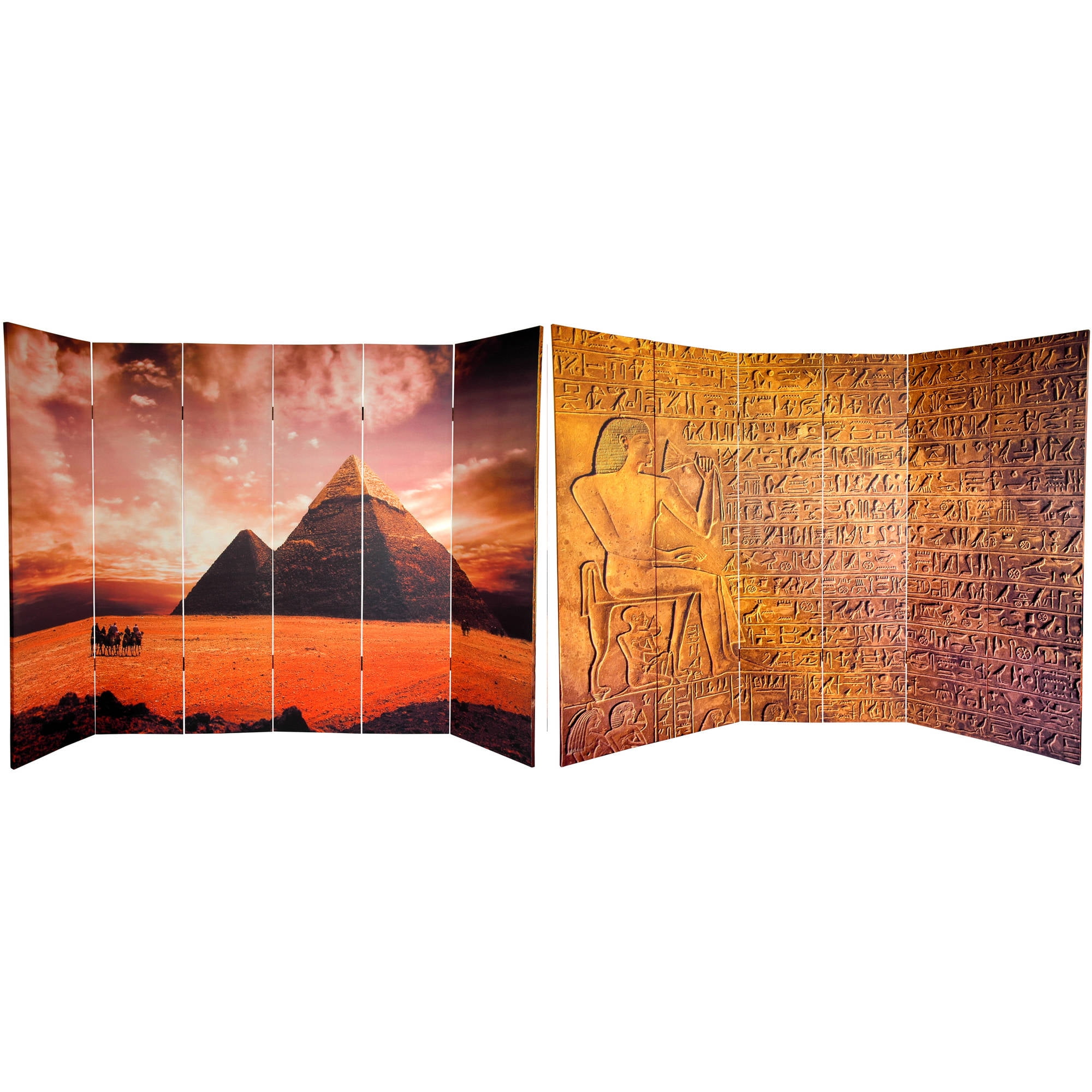 Oriental Furniture 6 ft. Tall Egyptian Pyramid Canvas Room Divider 6
