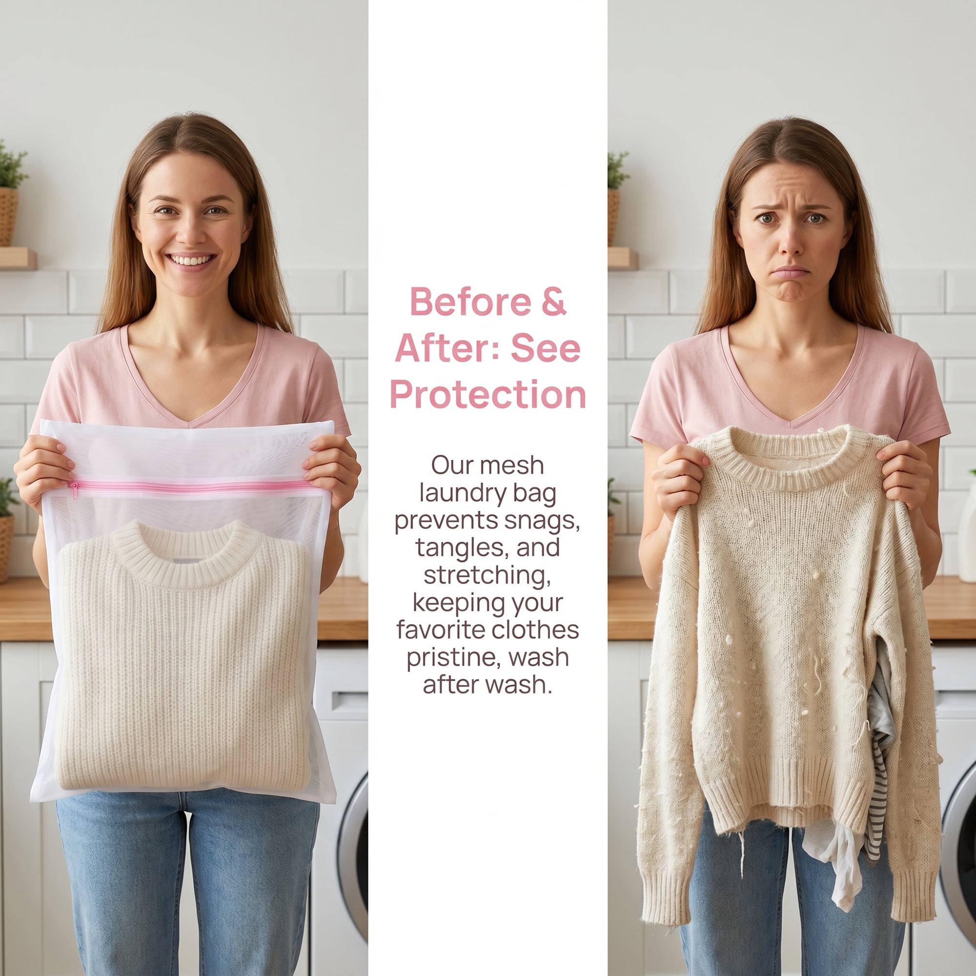 Unique Bargains 3Pcs Durable Mesh Zipper Closure Laundry Bag White-Pink 19.7" x 23.6"