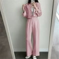 thumbnail image 4 of JUNWELL BLVB Women‘s 2 Piece Outfit Business Work Suit Open Front Crop Blazer and Wide Leg Pants Suits Sets with Pockets, 4 of 9