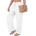 thumbnail image 6 of Horkkom Linen Pants Women Solid Color Elastic Waist Dress Pants Casual Loose Work Pants with Pockets XXL, 6 of 7
