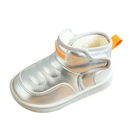 

kpoplk Baby First Walking Shoes Baby Shoes Toddler Boots Fashion Soft Bottom Toddler Shoes Plus Velvet Toddler Slippers Girl(Silver)
