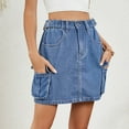 thumbnail image 5 of Xunlbb Jean Mini Skirts for Women Denim, Women's Fashion Solid Color Elastic Waist Cowboy Cargo Skirt Savings Clearance, Size S-2XL, 5 of 7