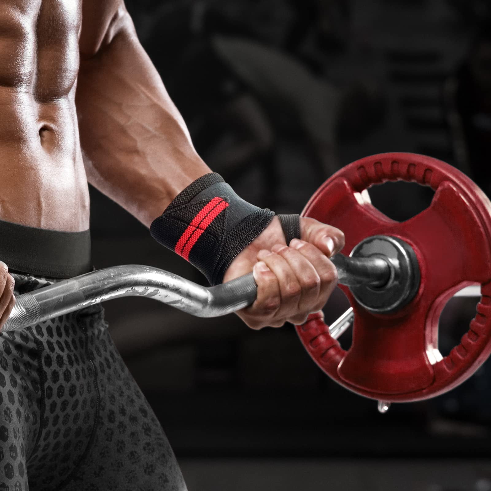Wusi Wrist Wraps Support Weight Lifting: Weightlifting Crossfit Wrist Wraps Powerlifting Strength - Gym Benching Wrist Wrap Powerlifting for Men ＆ Women(24.8inch, Red Stripes)