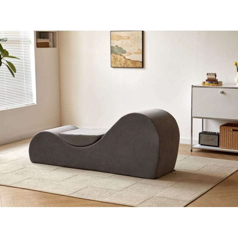 US Pride Furniture Ergon for Yoga High Density Polyurethane Foam Chaise Lounge for Living Room in Grey