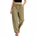 thumbnail image 2 of yuCgh Women's Wide Leg Cropped Casual Elastic Drawstring Waisted Pants with Pockets, Comfortable Harem Pants for Lounge and Outdoor Activities,Khaki 2XL, 2 of 6
