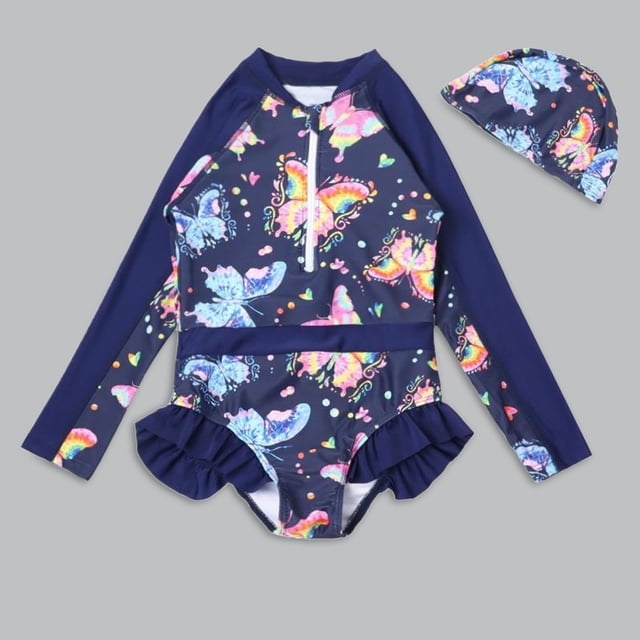 Girl Rash Guard Swimming Bathing Suit Cute Print Long Sleeve Sun Protection Bathing Suit 4-5 Years