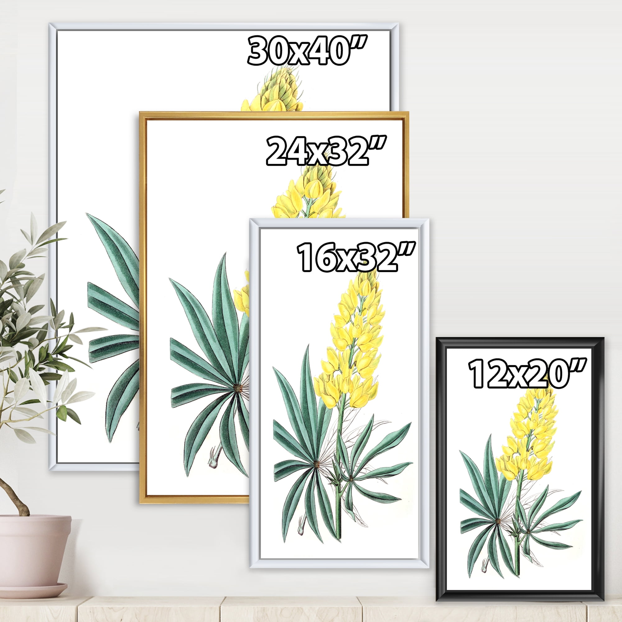 Designart 'Ancient Yellow Flower I' Traditional Framed Canvas Wall Art Print