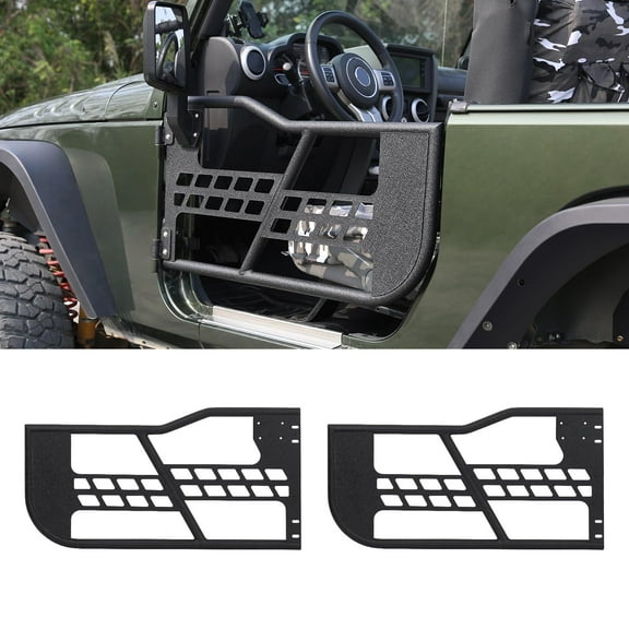 Towallmark Off-Road Safari Tubular Doors Compatible with Jeep Wrangler JK 2007-2018 (2-Door Only) - Set of 2 Half Tube Doors for Offroad Trail Adventure
