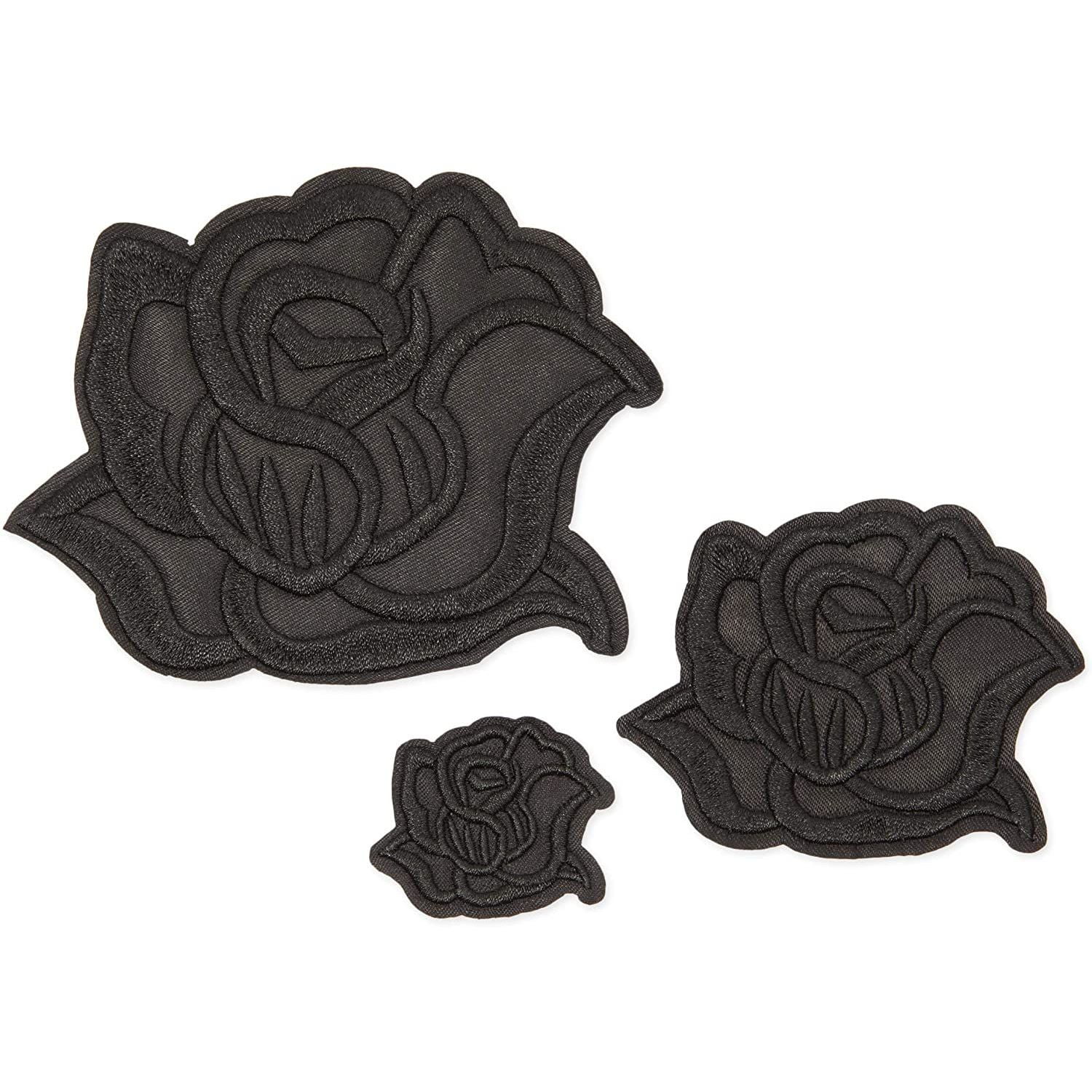 Black roses pair flowers gothic rock & roll appliques iron-on patches S-1035 