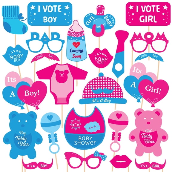 25 Baby Shower Props for Photoshoot,Photo Booth,Decorations 25 Peice,Sticks Attached for Mom to Be Shoot,Maternity Shoot, Photography Or Pregnancy Favors for Babyshower Items