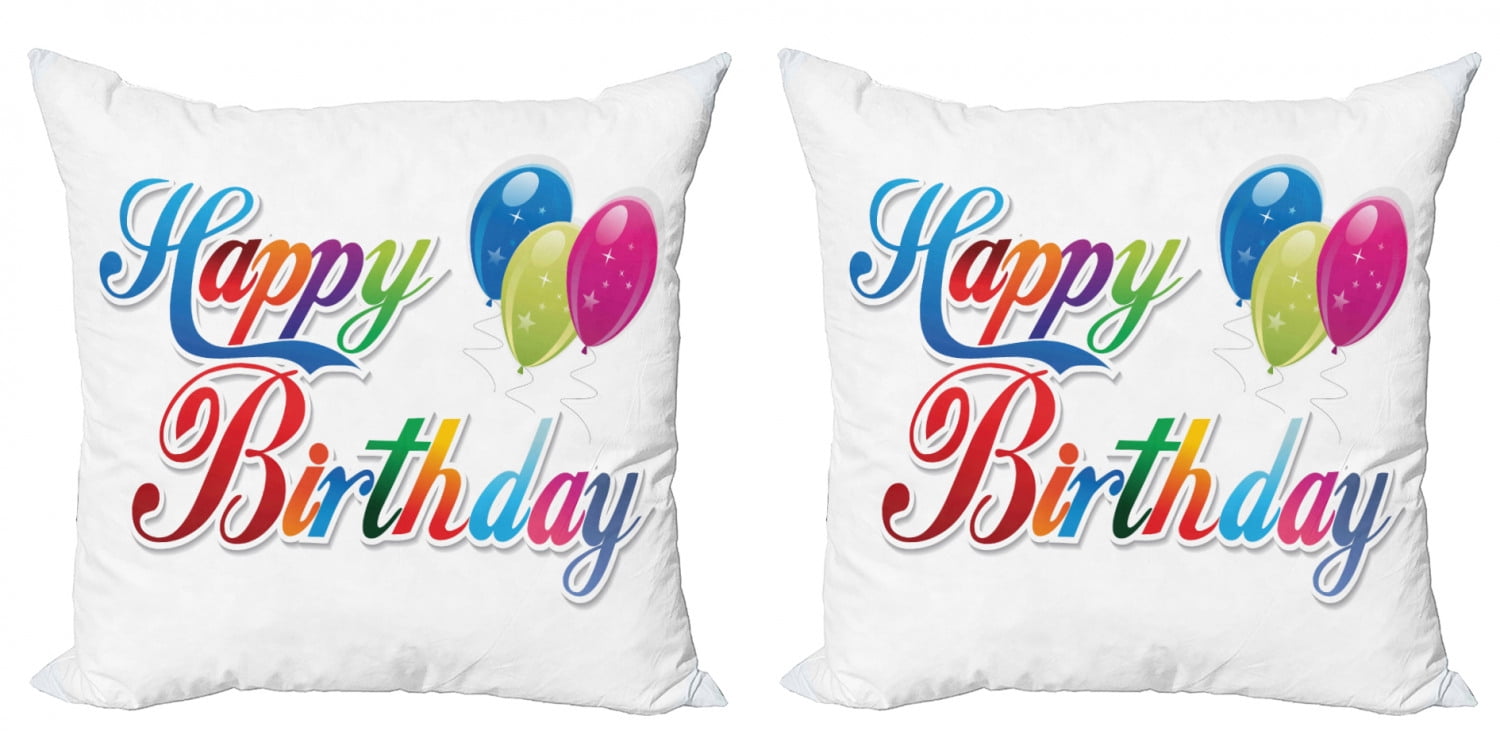 Birthday Throw Pillow Cushion Cover Pack of 2, Modern Colorful Writing