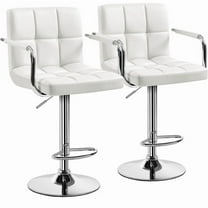 HYYOP Bar Stools Set of 2, PU Leather Adjustable Swivel Barstools, Hydraulic Kitchen Counter Height Bar Chairs with Armrest and Back for Bar, Kitchen, Dining Room, White