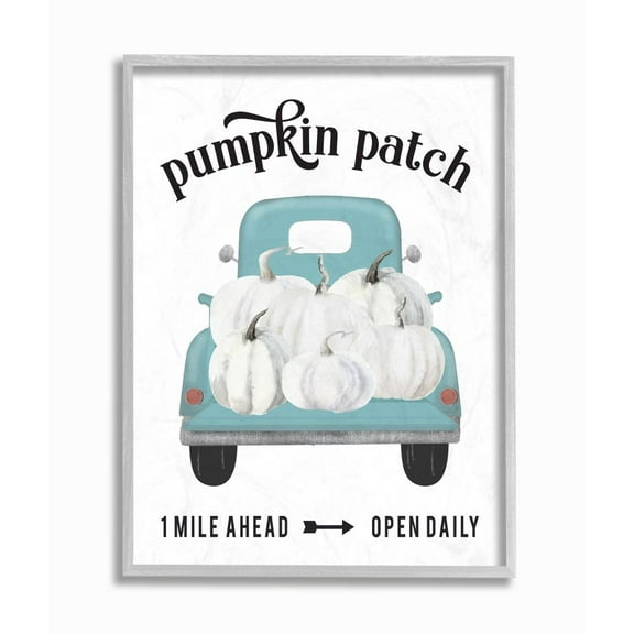 Stupell Industries Pumpkin Patch Truck Autumn Fall Seasonal Design Framed Wall Art by Lettered and Lined