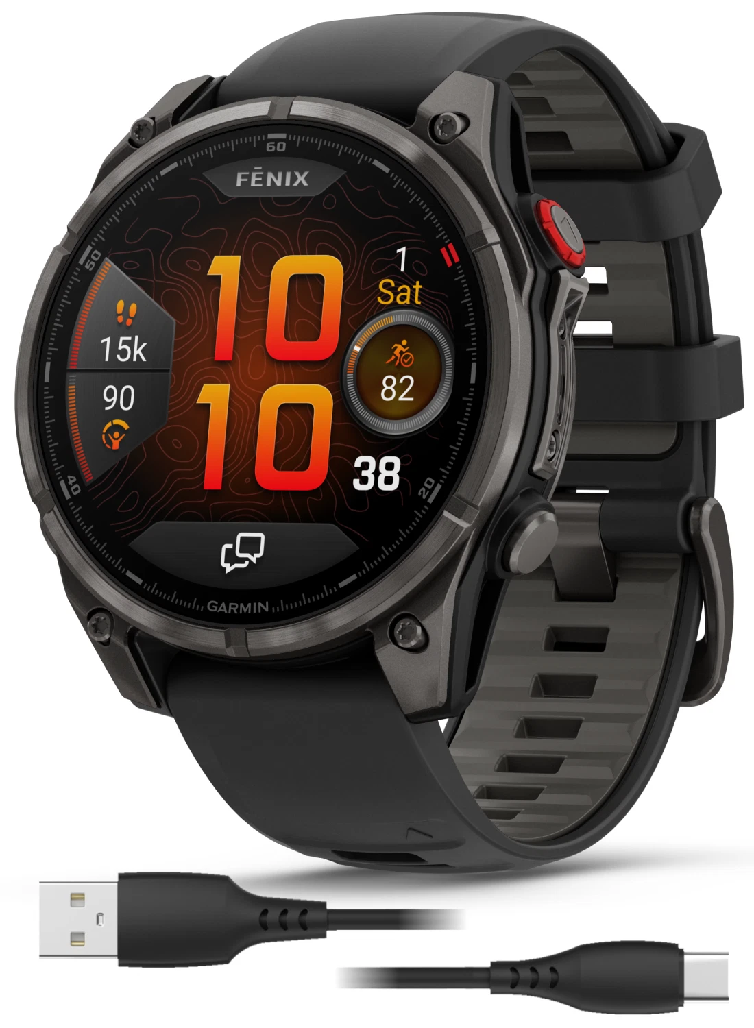 Garmin Fenix 8 Pro 47mm AMOLED Sapphire Premium Connected Multisport GPS Smartwatch, inReach, Carbon Gray DLC Titanium & Black/Pebble Gray Silicone Band w/ Wearable4U Black Earbuds Bundle