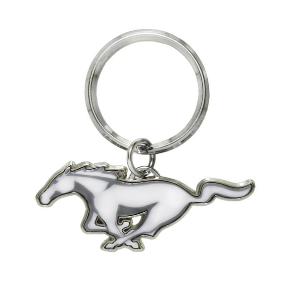 iPick Image for Ford Mustang White 3D Die-Cut Metal Key Chain Key-Charm, Official Licensed