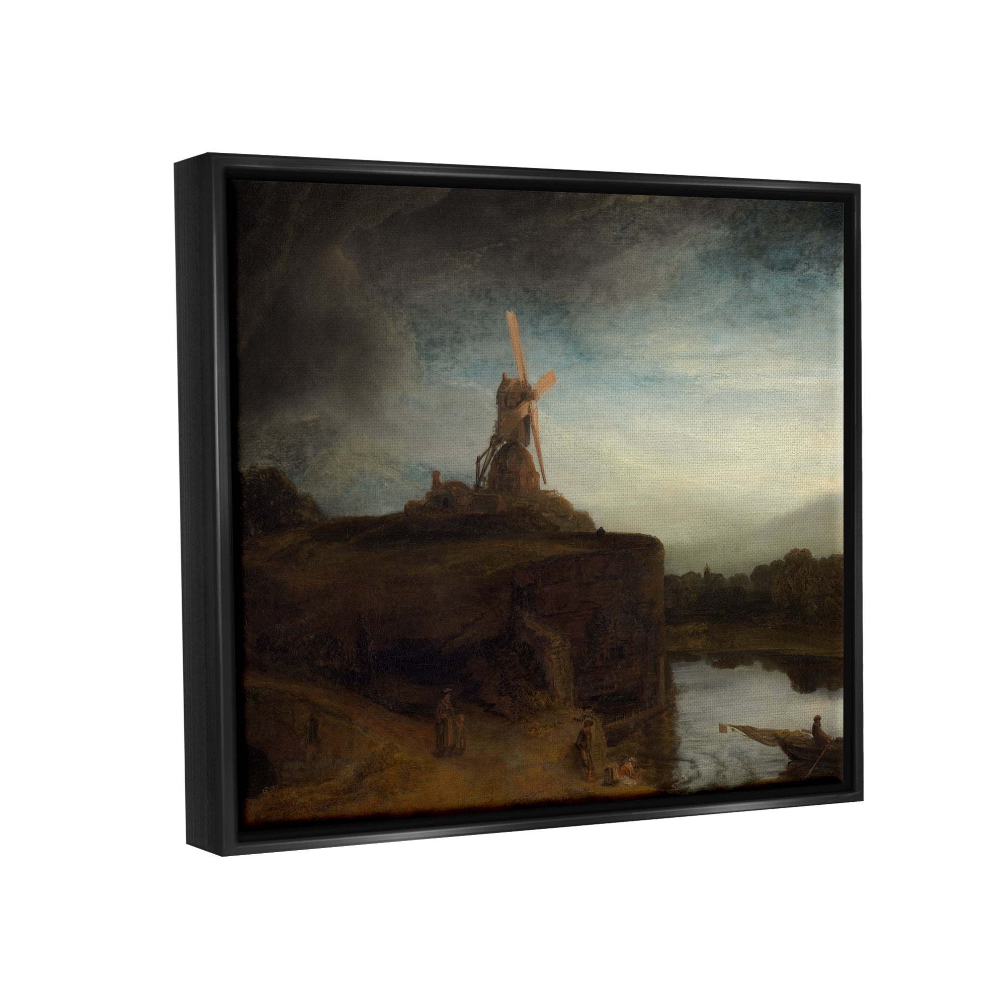 Stupell Industries The Mill Rembrandt van Rijn Classical Landscape Painting Painting Jet Black Floating Framed Canvas Print Wall Art, Design by one1000paintings