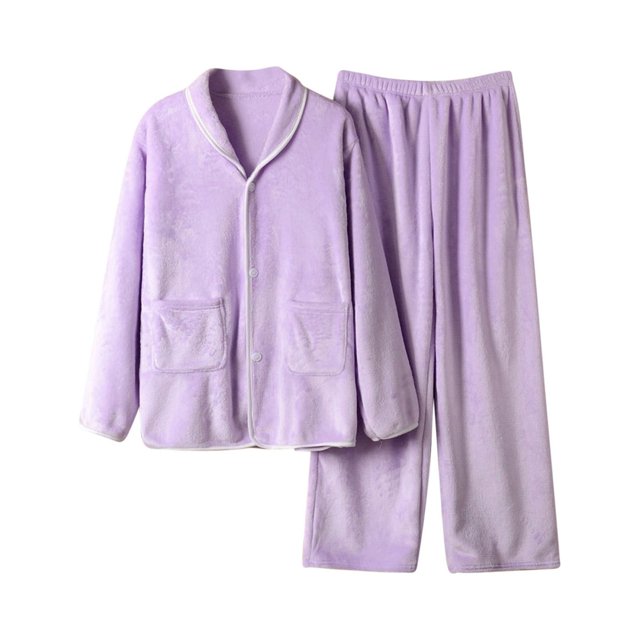 Timegard Women 2 Piece Fleece Pajamas Sets Collared Button down Long Sleeve Tops with Pockets Fuzzy Wide Leg Pants Lounge Outfit