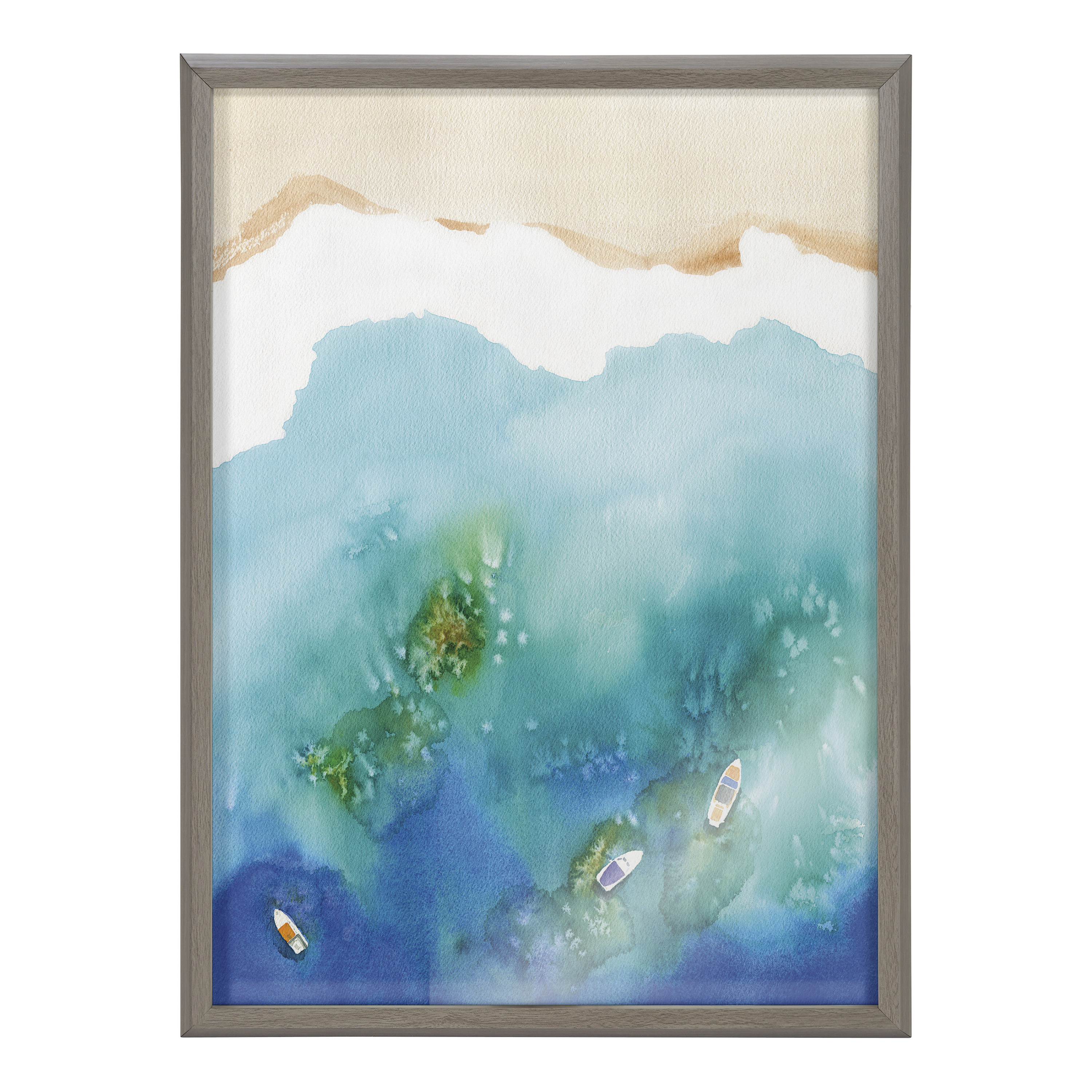 Kate and Laurel Blake Voyage Framed Printed Glass Wall Art by Janet Meinke-Lau, 18x24 Gray, Decorative Coastal Art for Wall