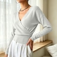 thumbnail image 6 of XUNKUSGA Sweaters for Women Fashion Wrap Cross V Neck Long Sleeve Knit Sweaters Classic Solid Color Slim Fit Pullover Sweaters Lightweight Soft Knit Tops for Women White S, 6 of 9