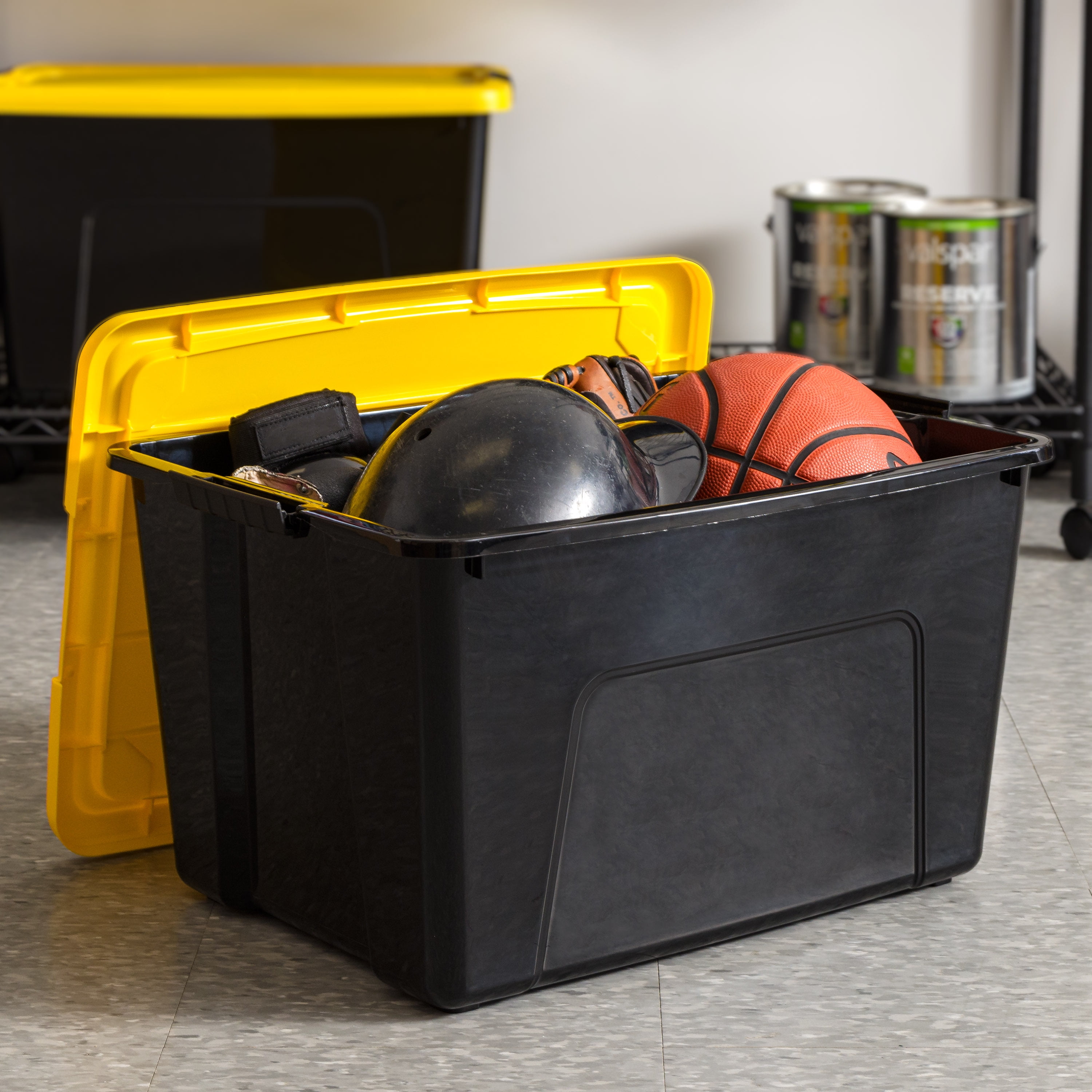 IRIS 60 Qt Black Plastic Storage Bin with Lid Tote, Plastic Storage Container with Lid, 6-Pack