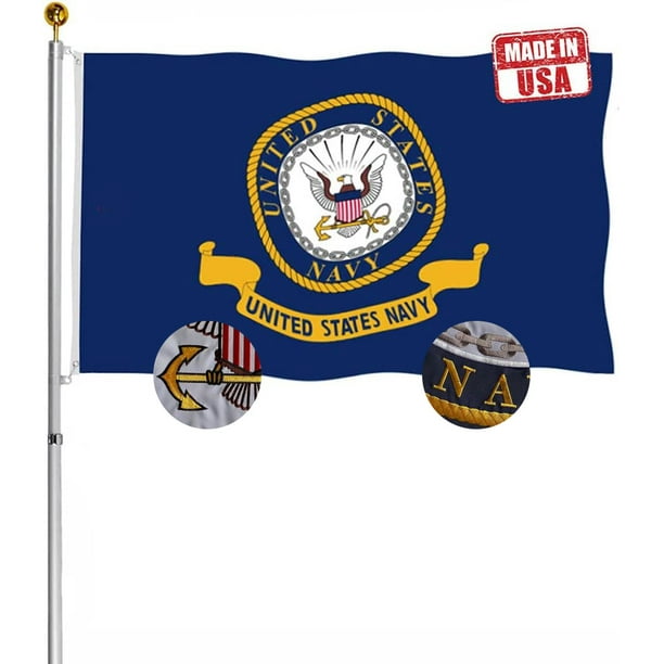 Embroidery Double Sided US Emblem Navy Flag 3x5 Outdoor 340D Heavy