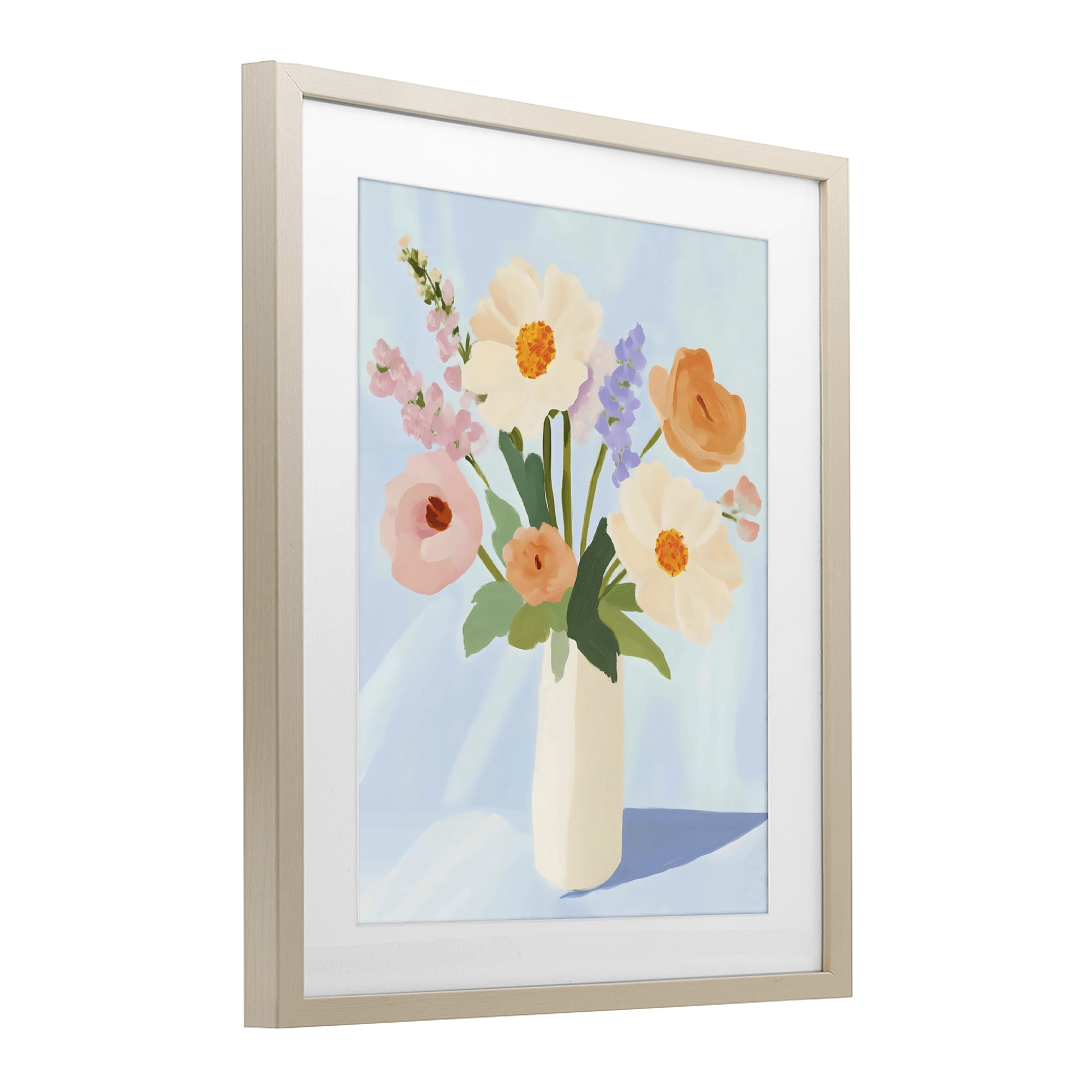 Stupell Industries Floral Bouquet in Sleek White Vase Birch Framed Print Under Glass, design by The Prints Vibe
