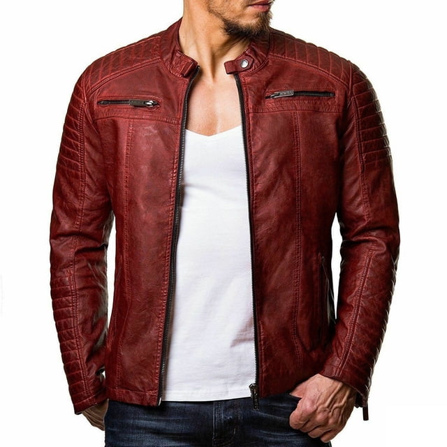 Mikilon Men's Leather Plus Fleece Jacket, Motorcycle Jacket, Warm Leather Jacket