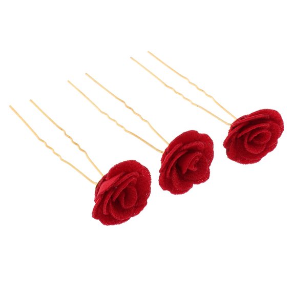 3Pieces Wedding Hairpins Flowers Bridal Hair Accessories for Bridal Hairstyle, Red