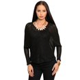 thumbnail image 1 of 2Luver Women's Diagonal Striped Dolman Sleeve Knit Sweater Black S, 1 of 2