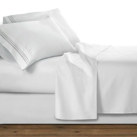Count Linen - Celine Linen 1500 Thread Count Egyptian Quality Wrinkle and Fade Resistant 4-Piece Bed Sheet set, Deep Pocket, HypoAllergenic - King, White