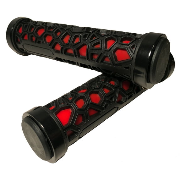 Double Lock on Red Bike Grips MTB BMX Mountain Bike Handlebar Grips w End Caps