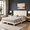 Beige, variant on Gewnee King Size Platform Bed Frame with Linen Upholstered Headboard, Wood Slats, No Box Spring Needed, Blue