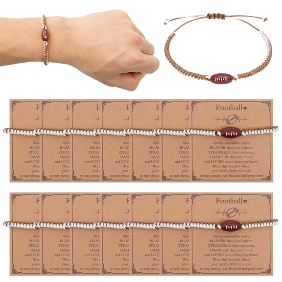 15 Pcs Sports Charm Bracelets Bulk with Inspirational Card Adjustable Football Charm Bracelet for Sports Party Favor Team Group Player