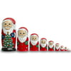 "10.25"" Set of 10 Smiling Santa Figurines with Christmas Tree Wooden Nesting Dolls"