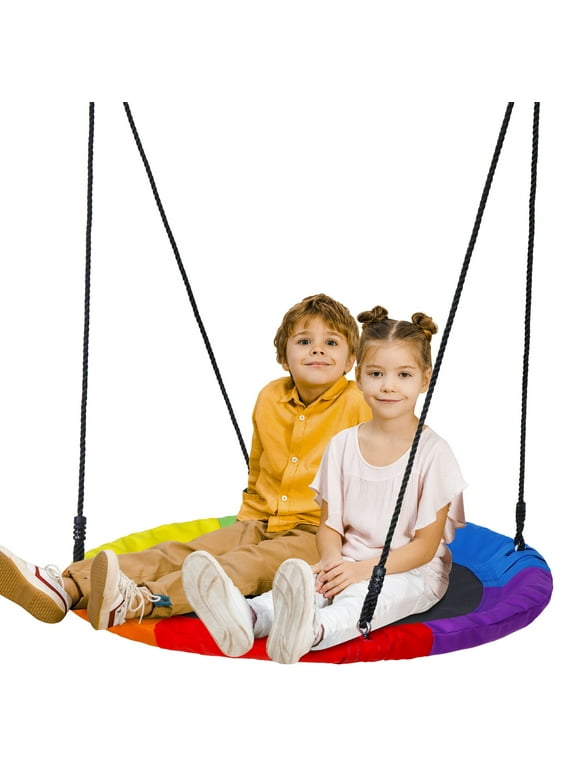 ZenSports 700lb Outdoor 40" Kids Saucer Web Tree Swing Set - 70 Adjustable Ropes 360 Rotate, Steel Frame, UV Protection, Waterproof, Multi-Color Rainbow