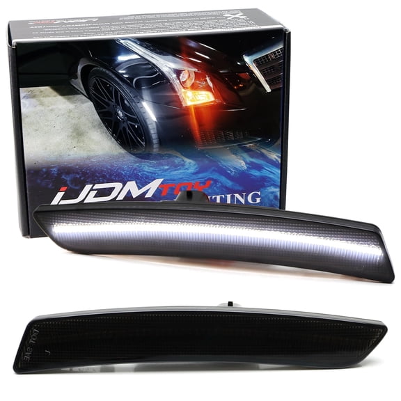 Black-Out Smoked Lens 36-SMD Xenon White Full LED Bumper Side Marker Light Kit For Cadillac 2016-2020 CT6, 2019-2020 CT6-V, Replace OEM Amber Front Sidemarkers