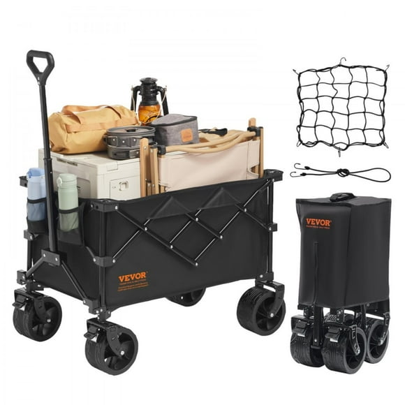 Collapsible Folding Wagon 113 L Beach Wagon Cart All Terrain Heavy Duty Max 250 lbs with Drink Holders Camping Shopping Garden Sports Wagon