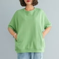thumbnail image 2 of Uaswgudfs Women's Loose Crew Neck T-Shirt: Clean Stitch Detail Summer Top with Ultra-Soft Cotton Blend & Relaxed Fit Green XXXL, 2 of 6