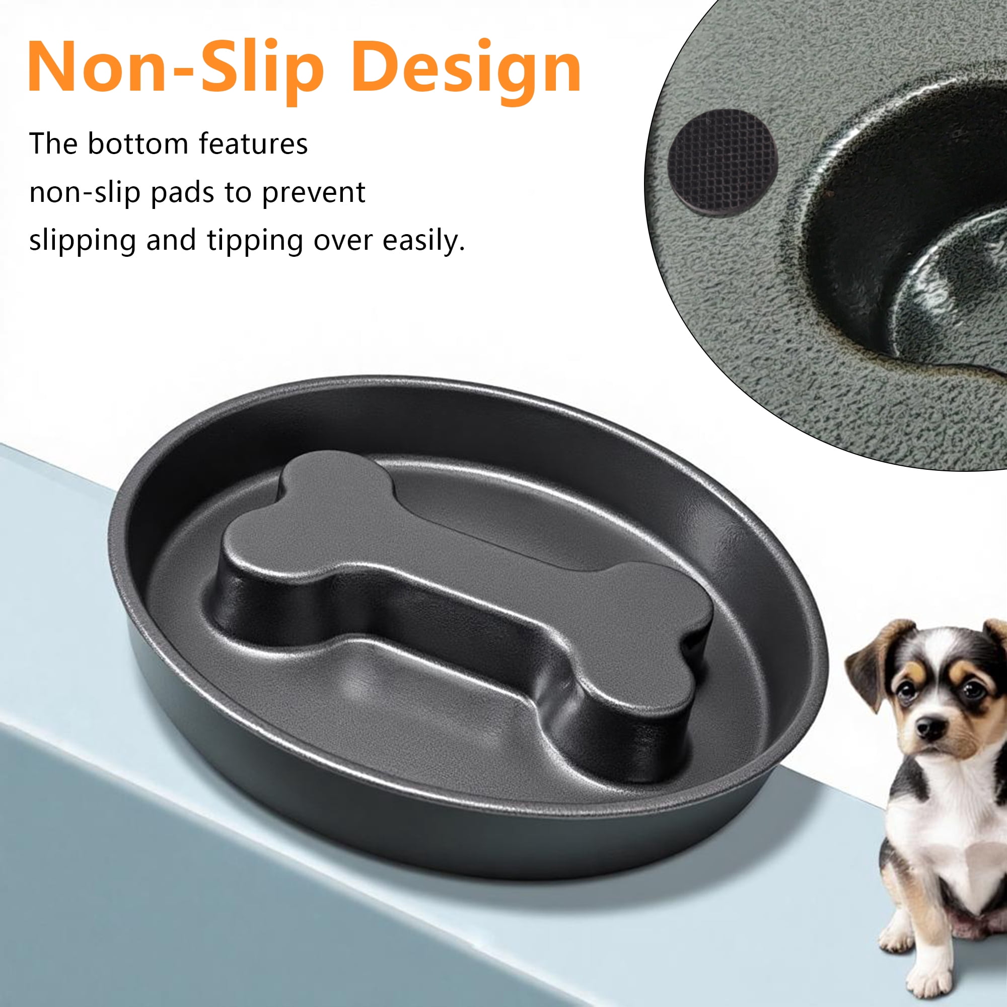 BLRTUN Slow Feeder Dog Bowl 2 Cups Heavy-Duty Stainless Steel with Hand-Hammered Finish, Non-Slip Lick Plate for Dogs and Cats, Durable Pet Food Holder for Small & Medium Breeds